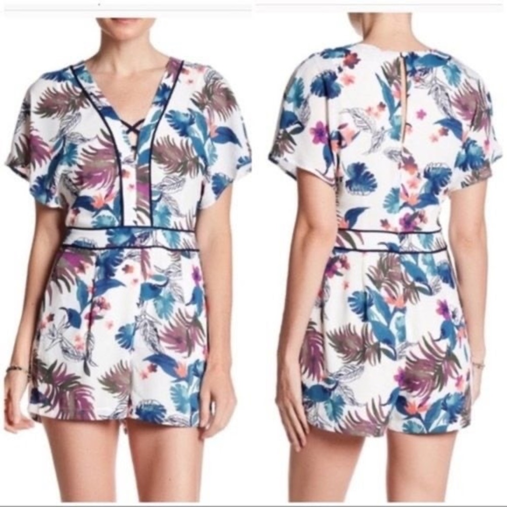 Adelyn Rae Leaf Print Romper (White) - S
